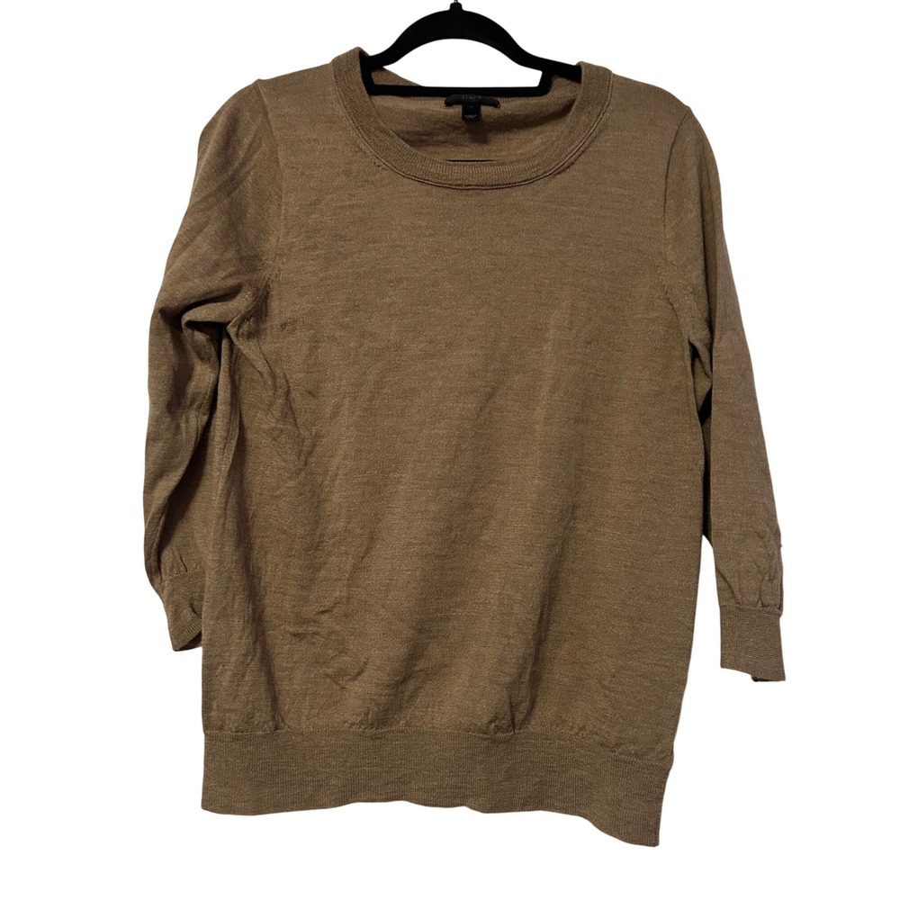 J.Crew Womens XL‎ 100% Merino Wool 3/4 Sleeve Crewneck Sweater Brown 46725 FA12
